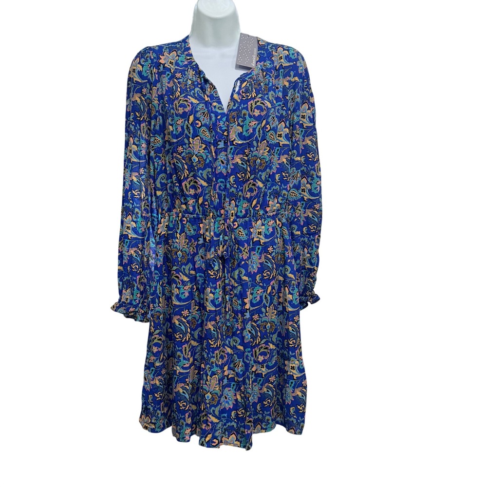 Daniel Rainn Blue Paisley Floral Tiered Mini Dress D52619GCD NWT Medium